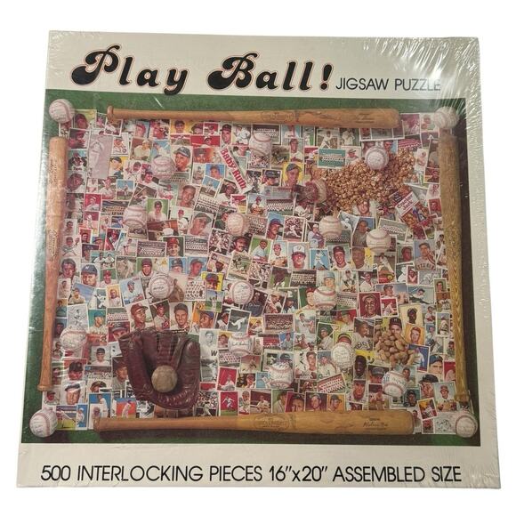 Nordevco Play Ball Jigsaw Puzzle 500 Piece 1990 Baseball Cards 16x20 Sealed - Picture 1 of 5